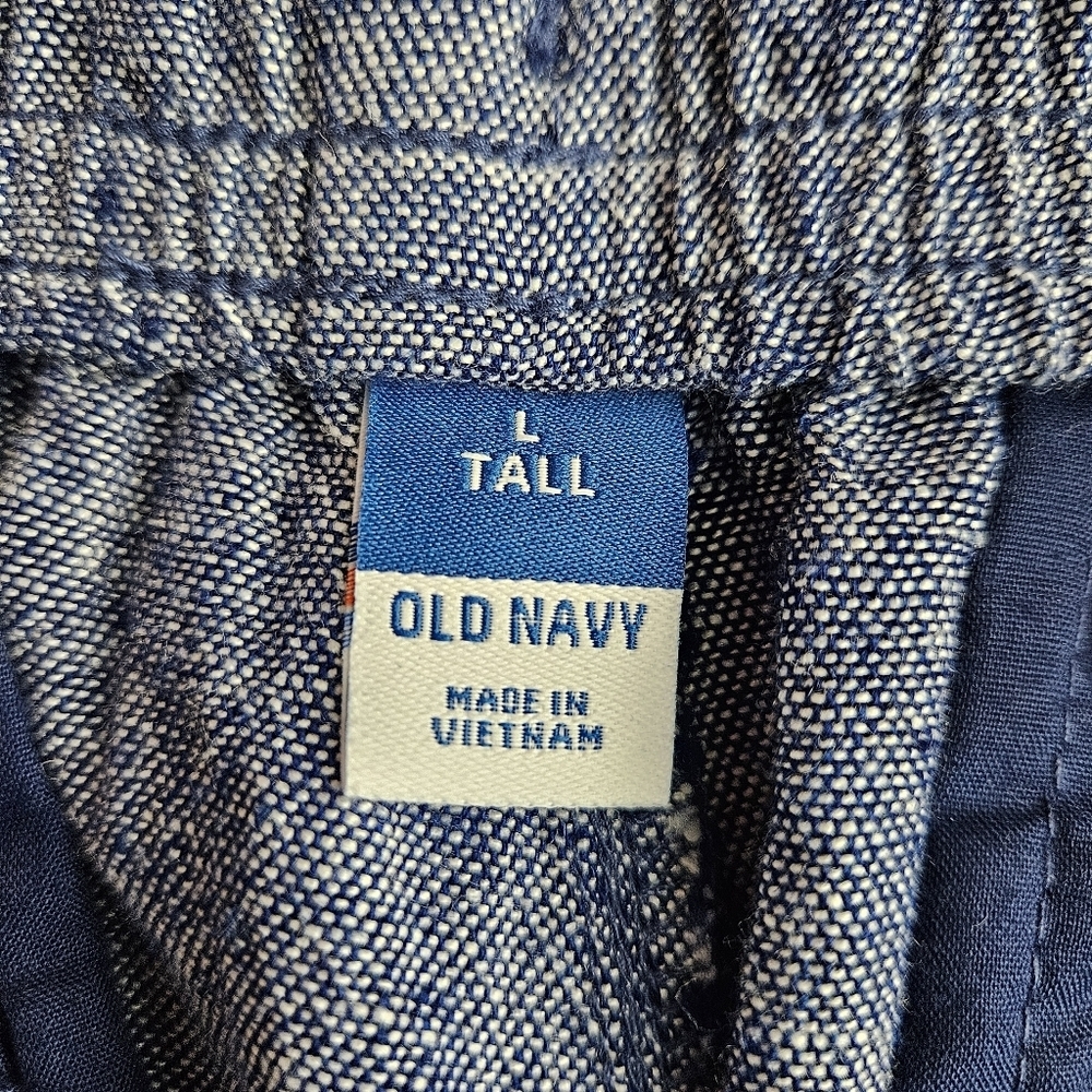 Old Navy Pants Linen Chambray Blue High Rise Pull On Stretch Waist Large Tall - Picture 4 of 7